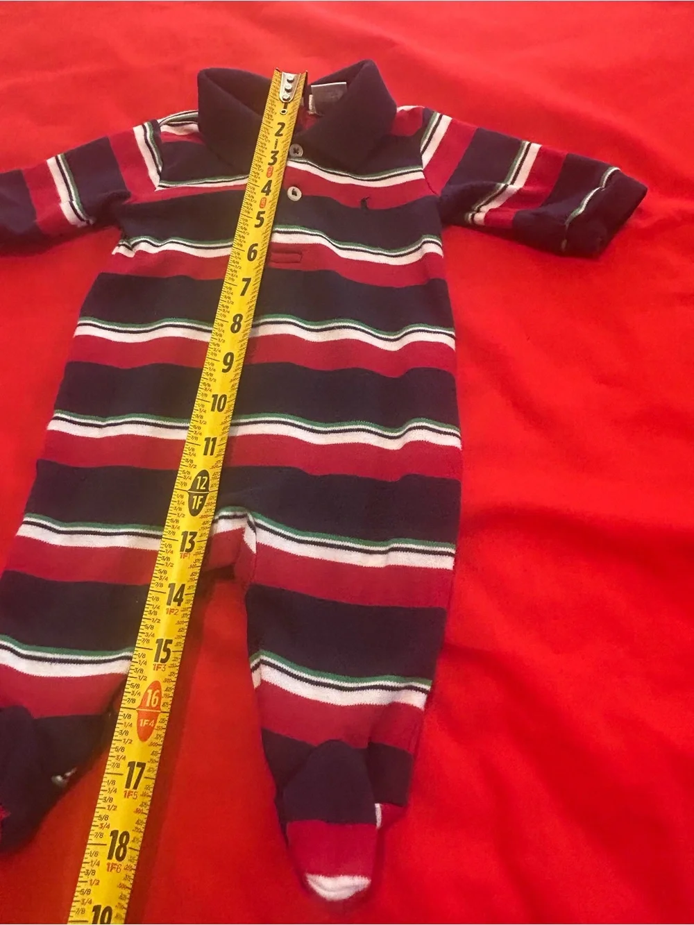 Ralph Lauren Navy, Red & Green Striped Footed One-Piece